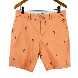 Old Navy Orange Ultimate Slim Shorts Bermuda w/ Blue Palm Trees Size 33 10649